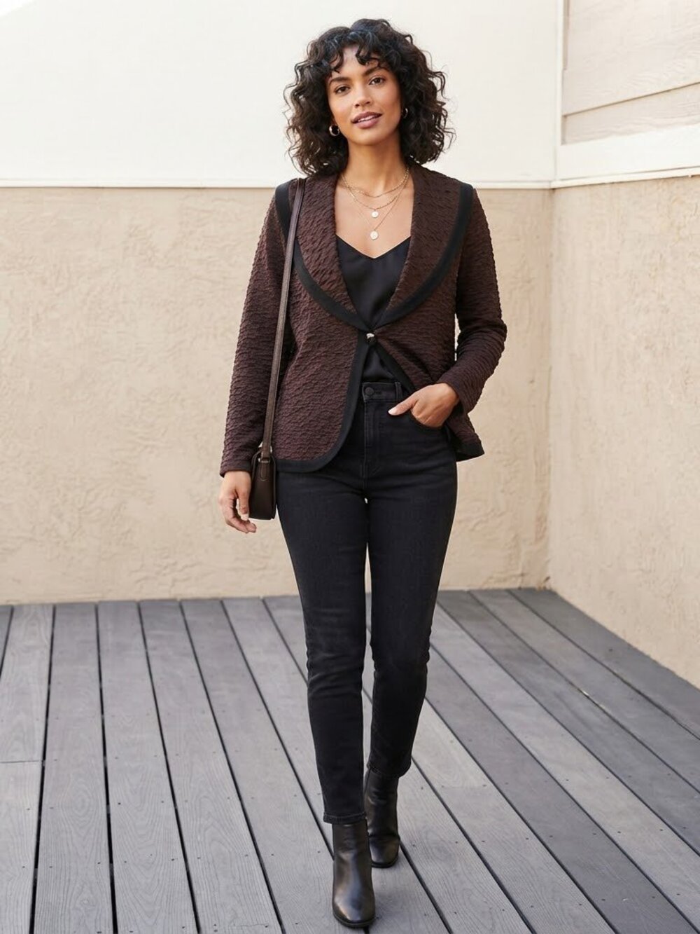 Exclusively Misook Brown Black Textured Knit Shawl Collar Cardigan Jacket XL